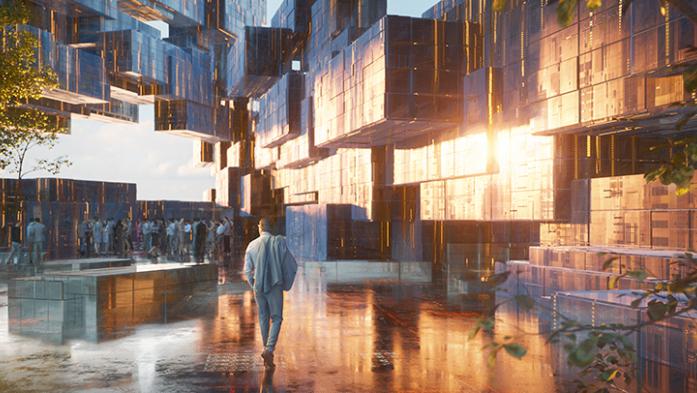 digital rendering of a futuristic office park