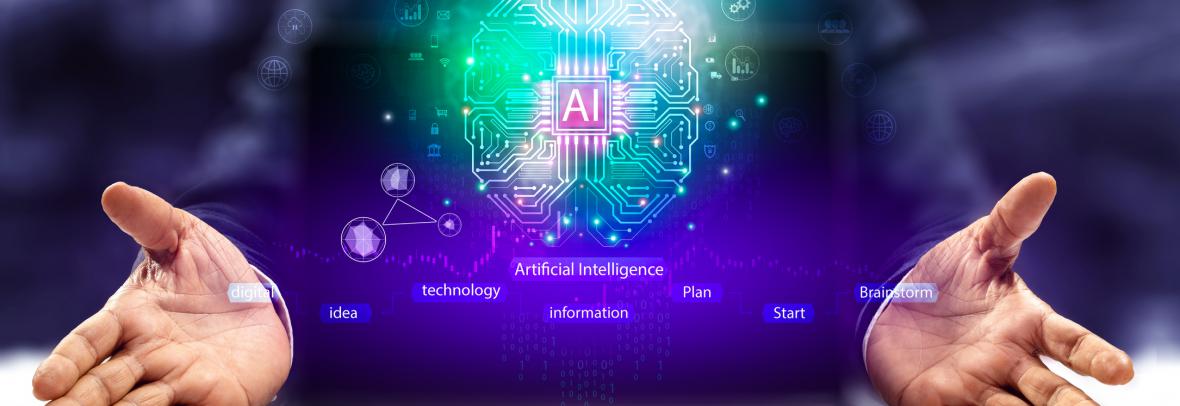 ternet technology and people's networks use AI to help with work, AI Learning or artificial intelligence in business and modern technology, AI technology in everyday life.