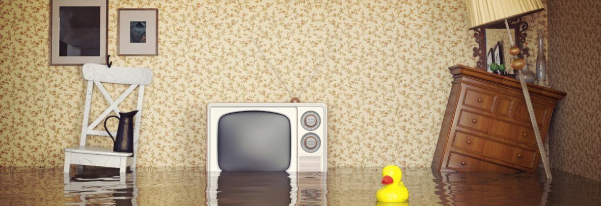 photo illustration of flooded living room