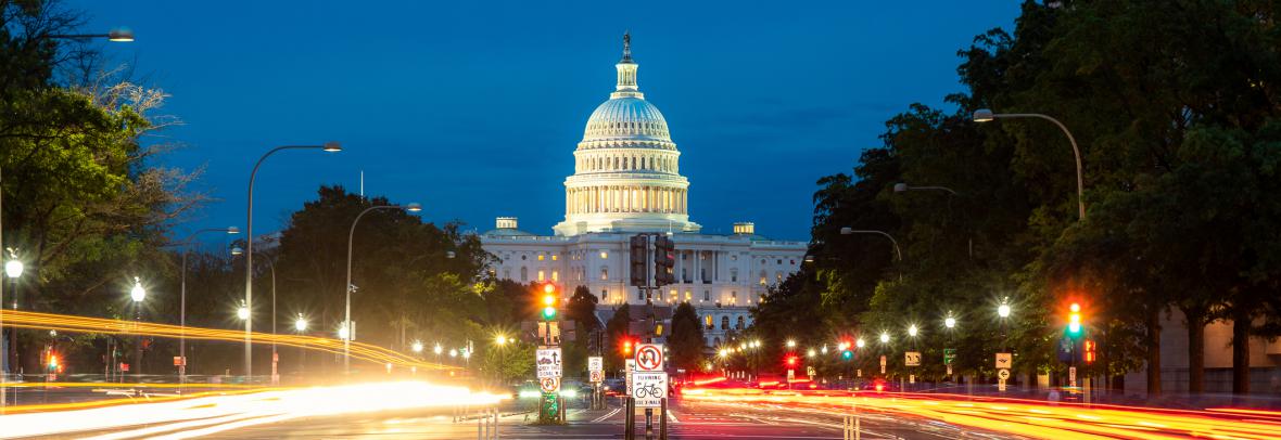 US Capitol building at night