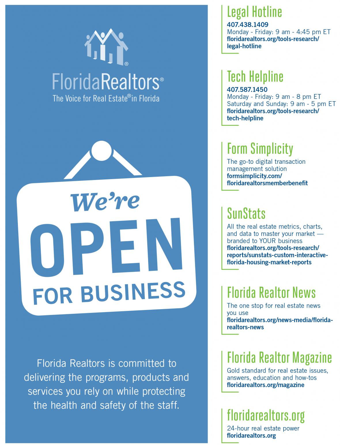 Graphic detailing information about key Florida Realtors programs, products and services